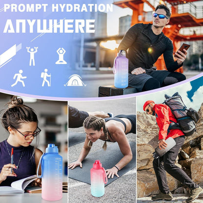 Sport Trinkflasche 2l BPA-frei mit Strohhalm, Zeitmarkierungen - Violett Blau