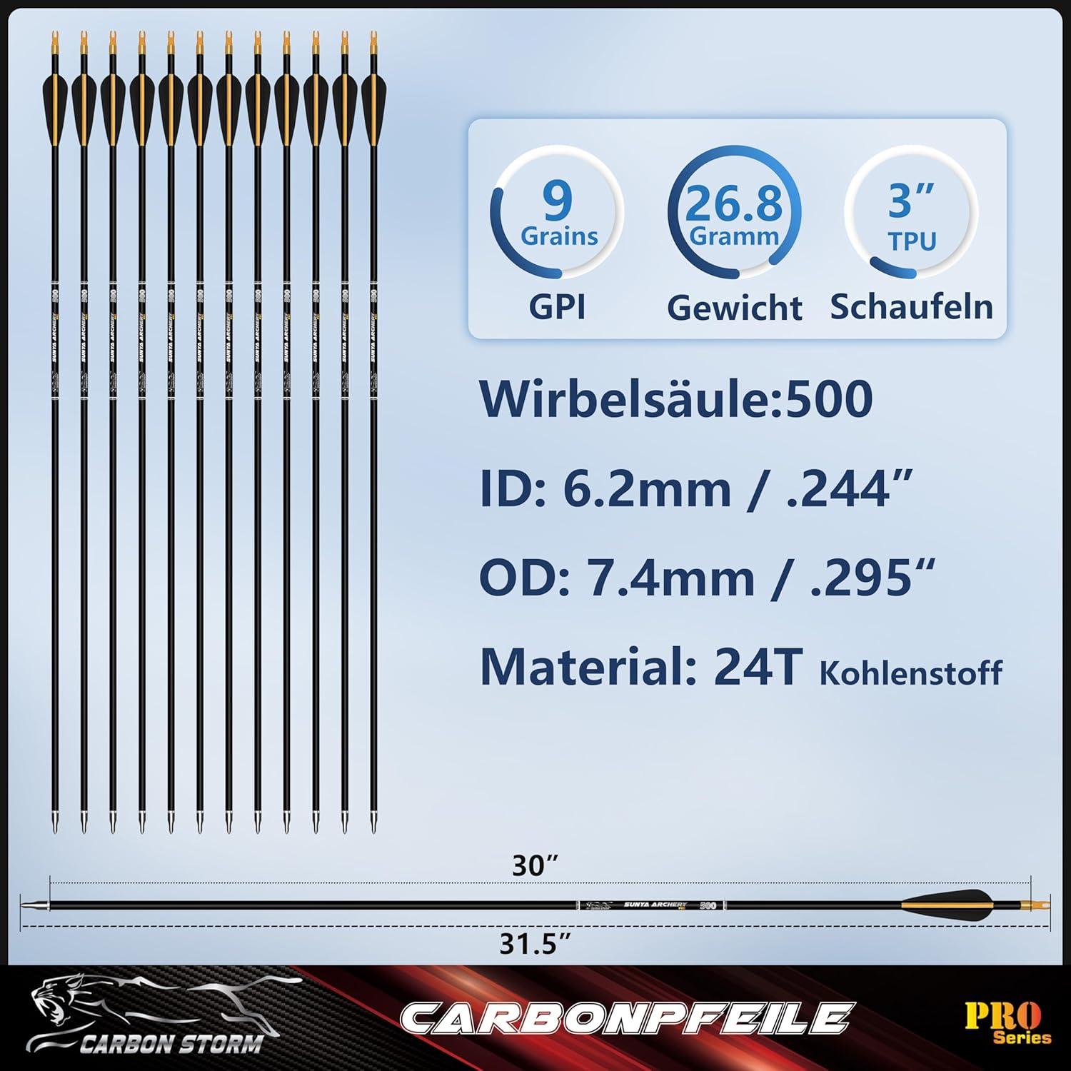 Sunya Carbonpfeile 30 Zoll Compound Recurve Jagdpfeile 12er