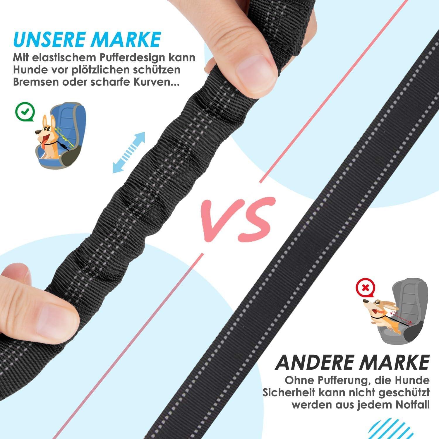 Hunde Anschnallgurt Auto 2in1 elastisch reflektierend Sicherheitsgurt