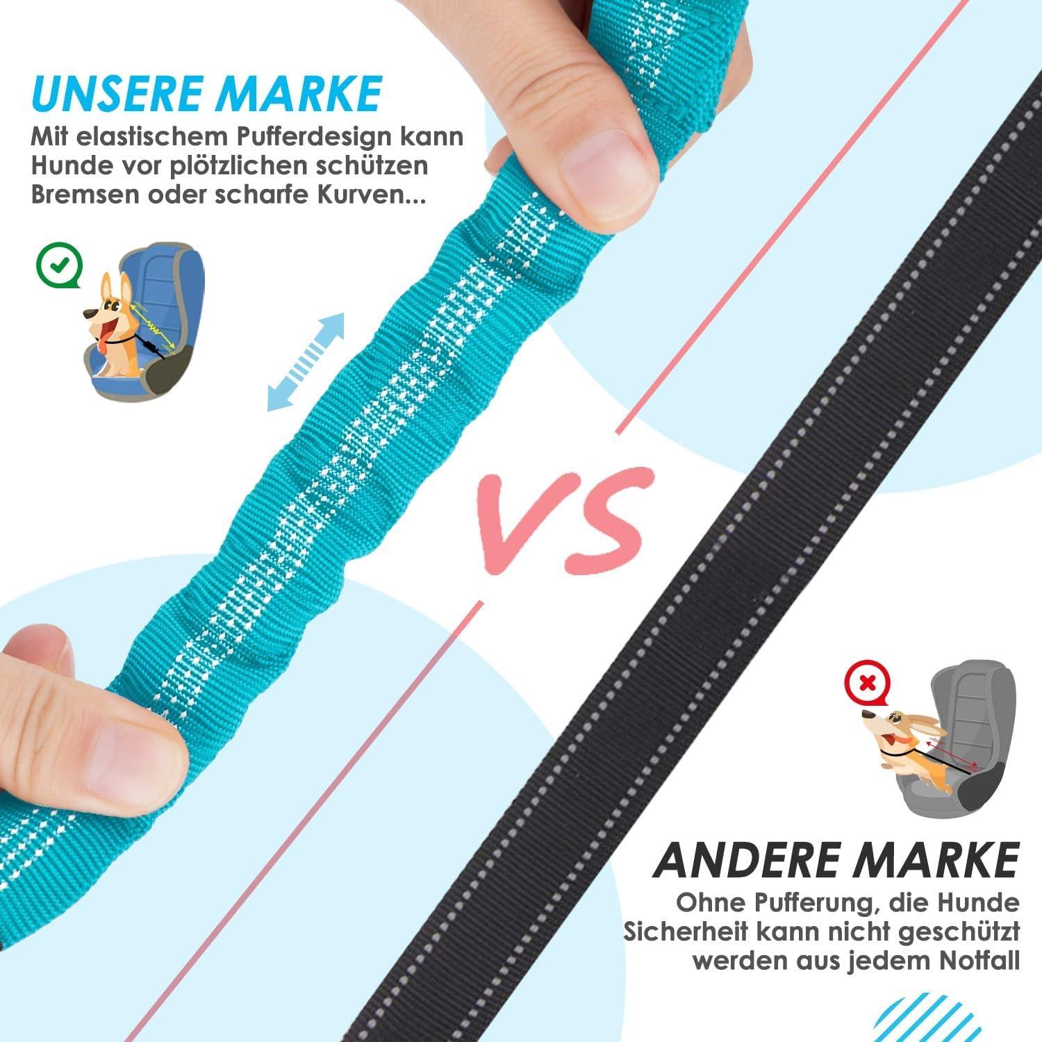 Hund Auto Sicherheitsgurt 2 in 1 verstellbar elastisch reflektierend Azurblau