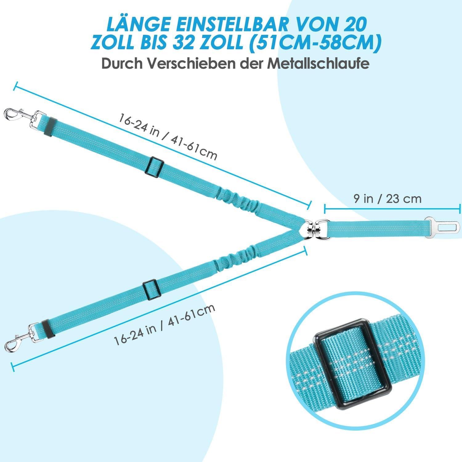 Hund Auto Sicherheitsgurt 2 in 1 verstellbar elastisch reflektierend Azurblau