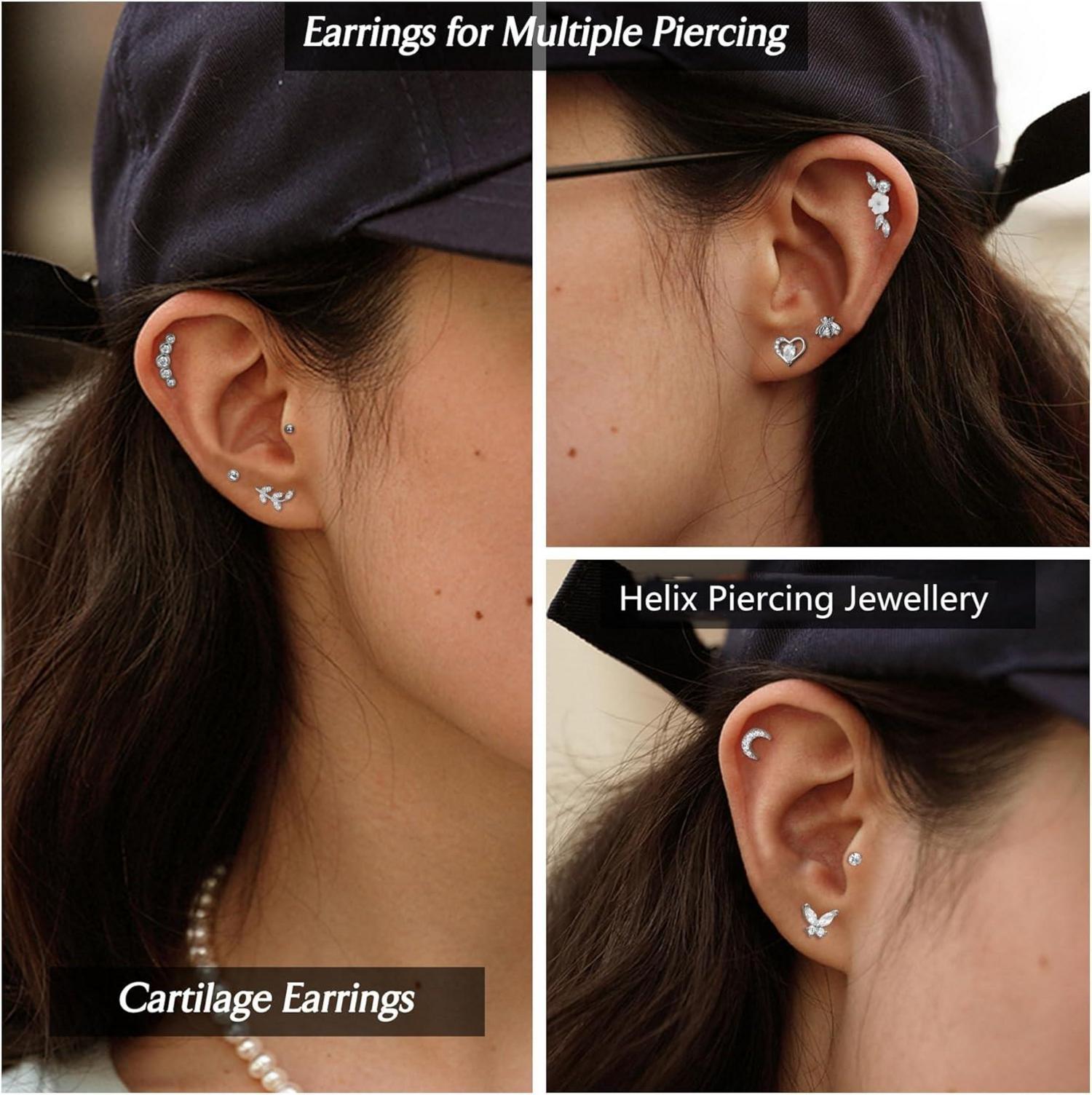 Tragus Helix Piercing Ohrringe Set 12 Stück 16G Chirurgenstahl Zirkonia Ohrstecker