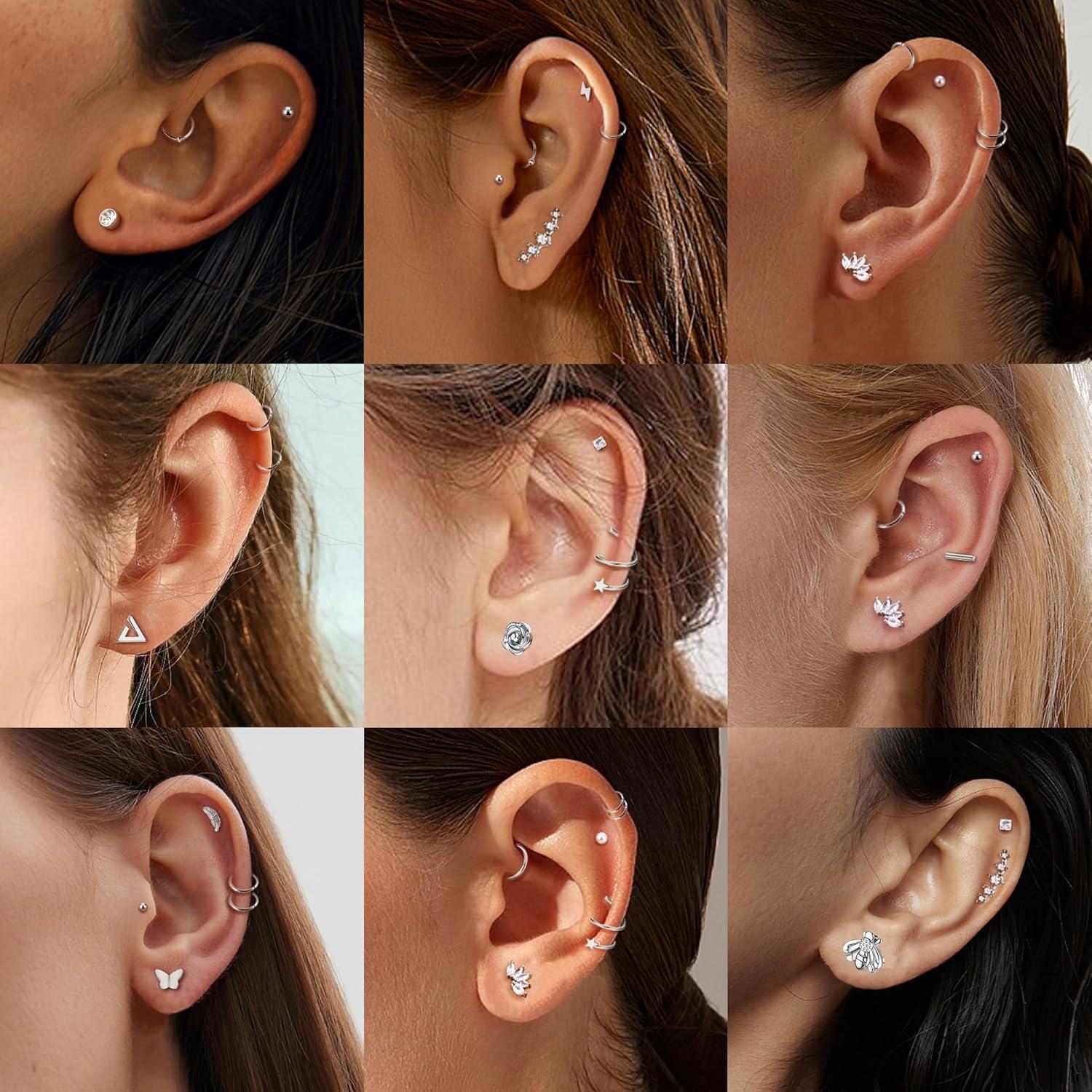 Tragus Helix Piercing Ohrringe Set 16G Chirurgenstahl Zirkonia Silber
