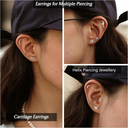 Tragus Helix Piercing Ohrringe Set Chirurgenstahl Zirkonia Herz Blume Nase Ohrstecker
