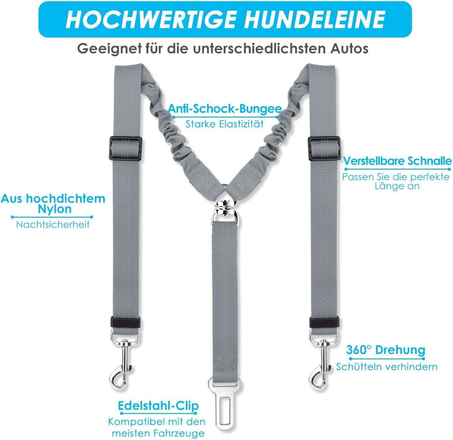 Anschnallgurt Hund Auto 2in1 langlebig elastisch reflektierend