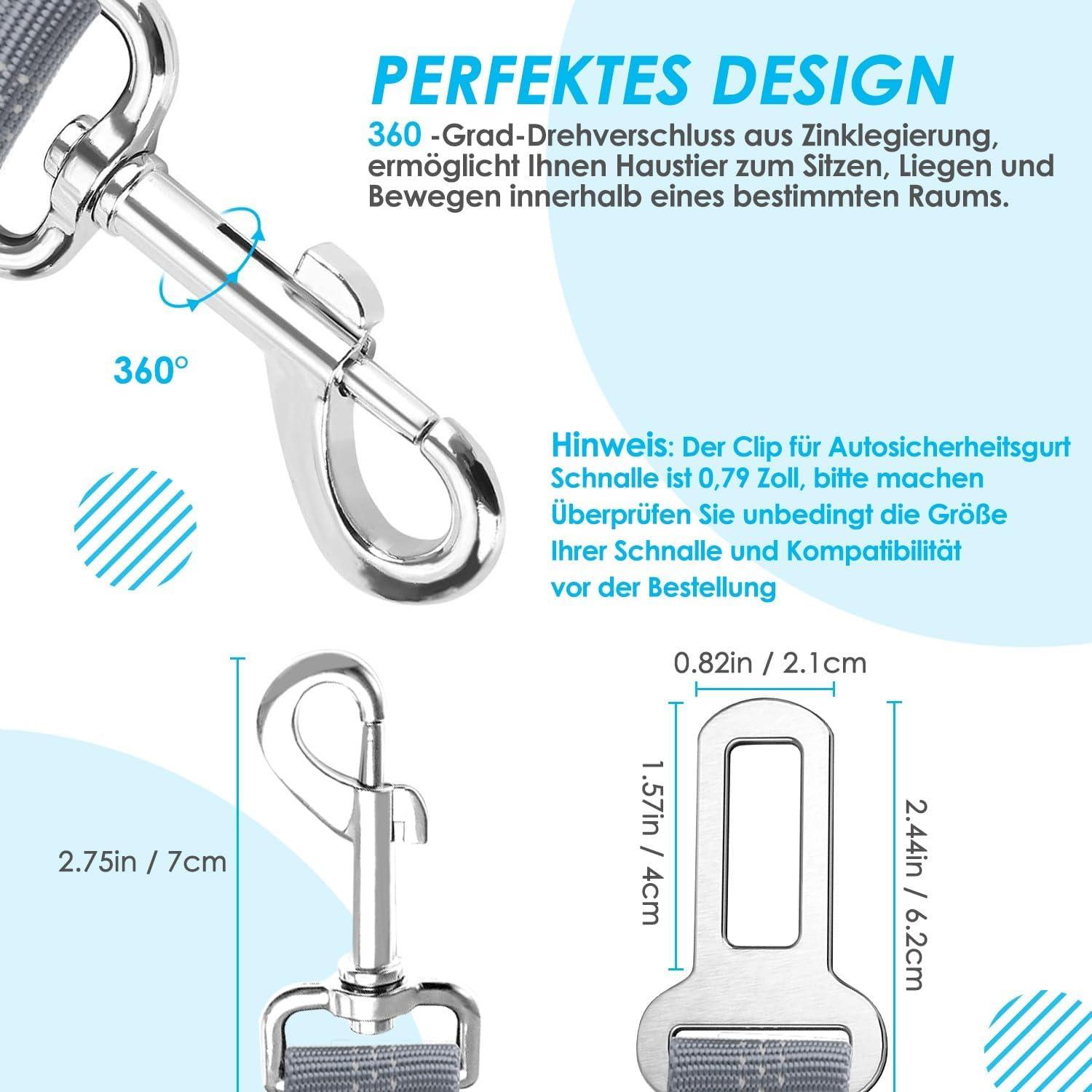 SlowTon Hundegurt Auto 2 in 1 elastisch verstellbar reflektierend sicher Grau