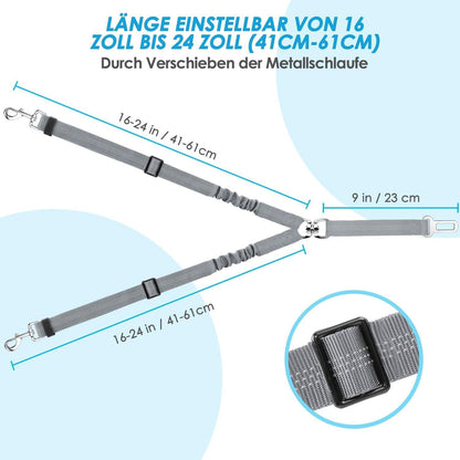 SlowTon Hund Auto Anschnallgurt 2in1 elastisch reflektierend sicher Grau