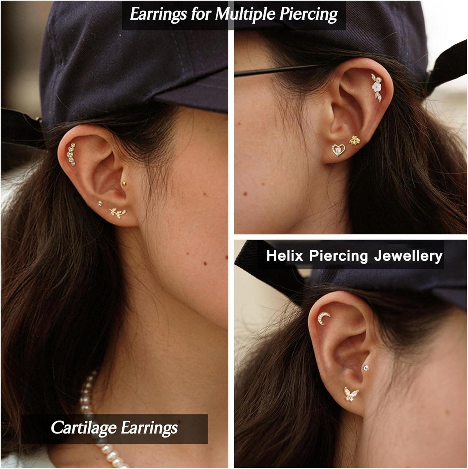 Tragus Helix Piercing Ohrringe Set 16G Chirurgenstahl Zirkonia Damen Ohrstecker