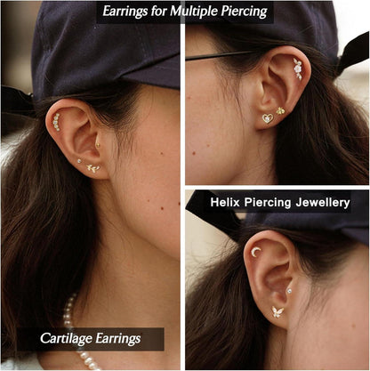 Tragus Helix Piercing Ohrringe Set 16G Chirurgenstahl Zirkonia Damen Ohrstecker