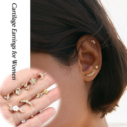 Tragus Helix Piercing Set 16G Knorpel Zirkonia Piercing Ohrstecker 12er Set