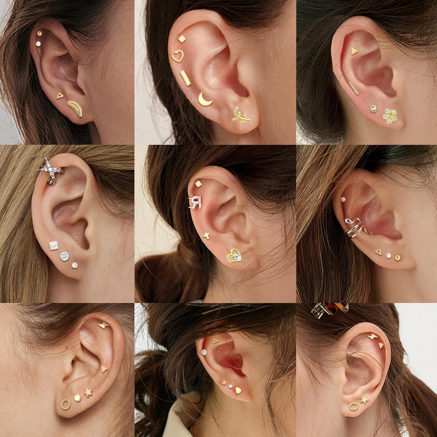 Tragus Helix Piercing Ohrringe Set 16G Chirurgenstahl Zirkonia Herz