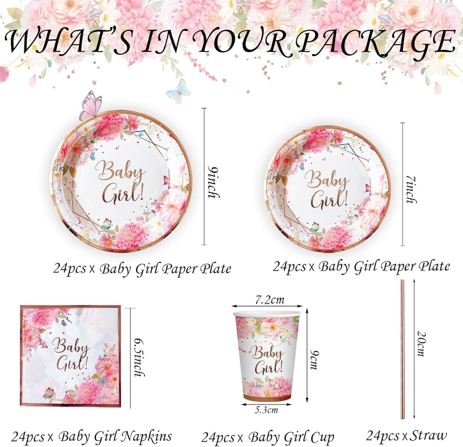 LUOBITO Babyparty Deko Mädchen 120 Stück Rosa Gold Partygeschirr Set