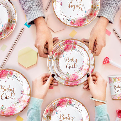 Luobito Babyparty Deko Mädchen 120tlg. Rosa Gold Partygeschirr