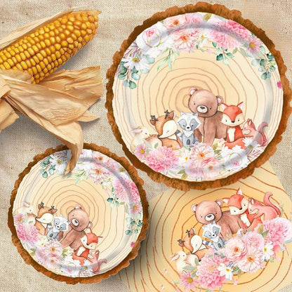 Waldtiere Babyparty Deko Partygeschirr 24 Gäste 120 Stück Rose Gold