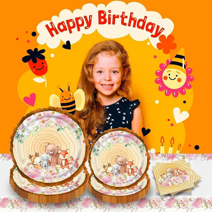Waldtiere Babyparty Deko Set 24 Gäste Rose Gold Pappteller Becher Servietten