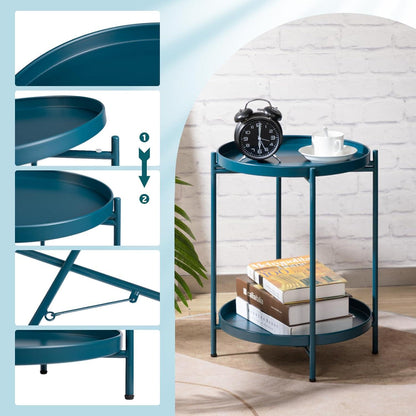 Runder Beistelltisch Metall 2 Ebenen Pfauengrün Home Wohnzimmer Küche Terrasse