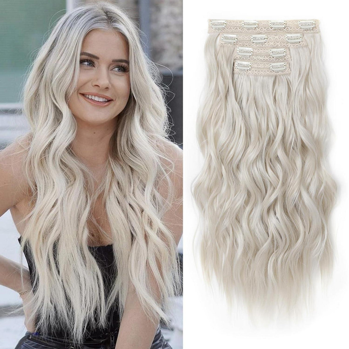 60cm Clip-in Haarverlängerung Platinblond – Lange Strandwellen