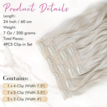 60cm Clip-in Haarverlängerung Platinblond – Lange Strandwellen