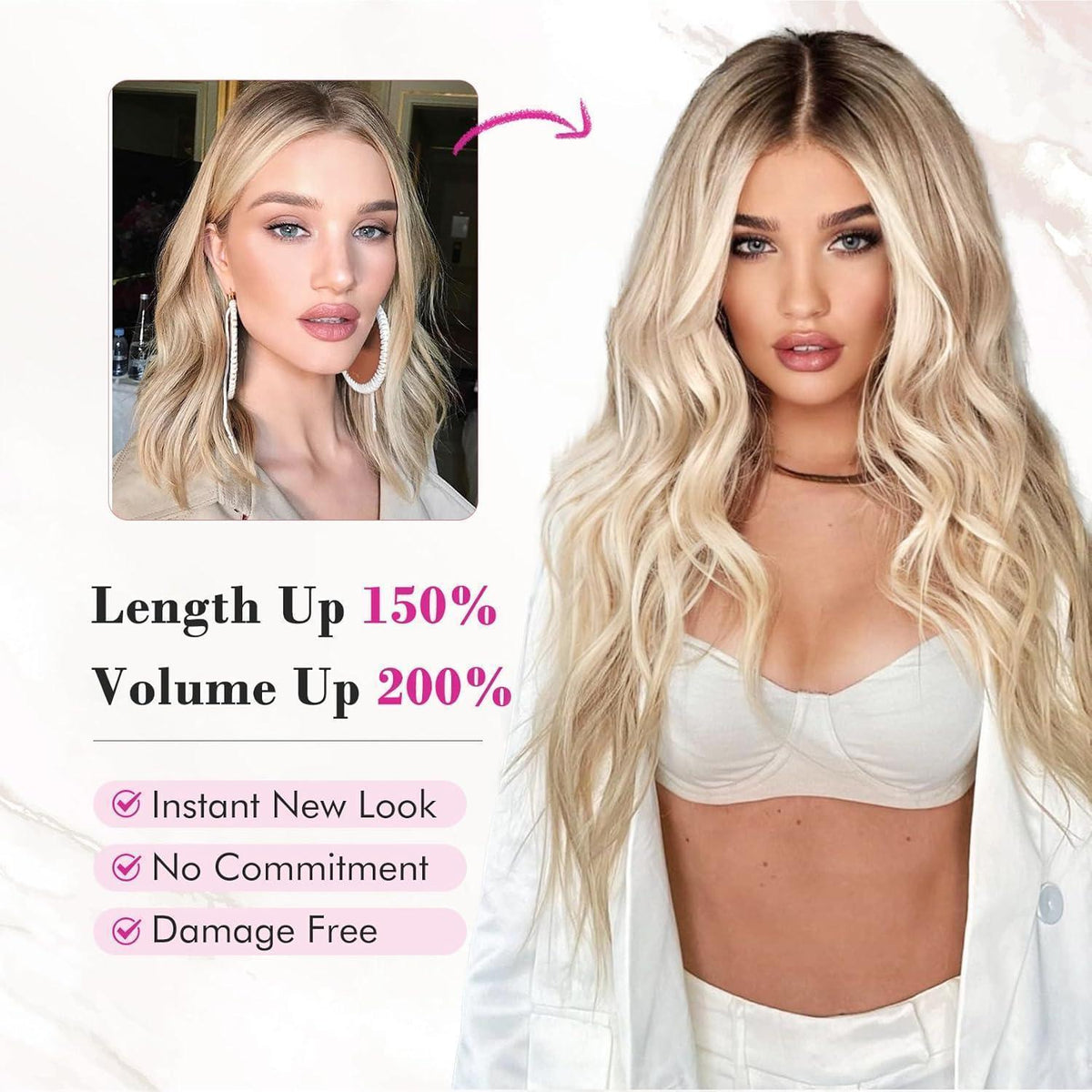 60cm Clip-in Haarverlängerung Platinblond – Lange Strandwellen