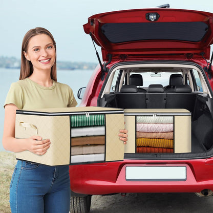GoMaihe 4er Set 90L Aufbewahrungstasche Organizer Beige, Klarem Fenster