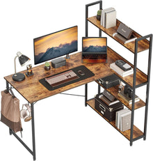 Eckschreibtisch mit Regal für Heimbüro, L-förmiger Computertisch 120cm