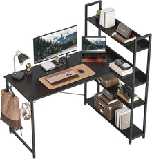 Eckschreibtisch mit Regal und Ablagefächern 120cm Schwarz