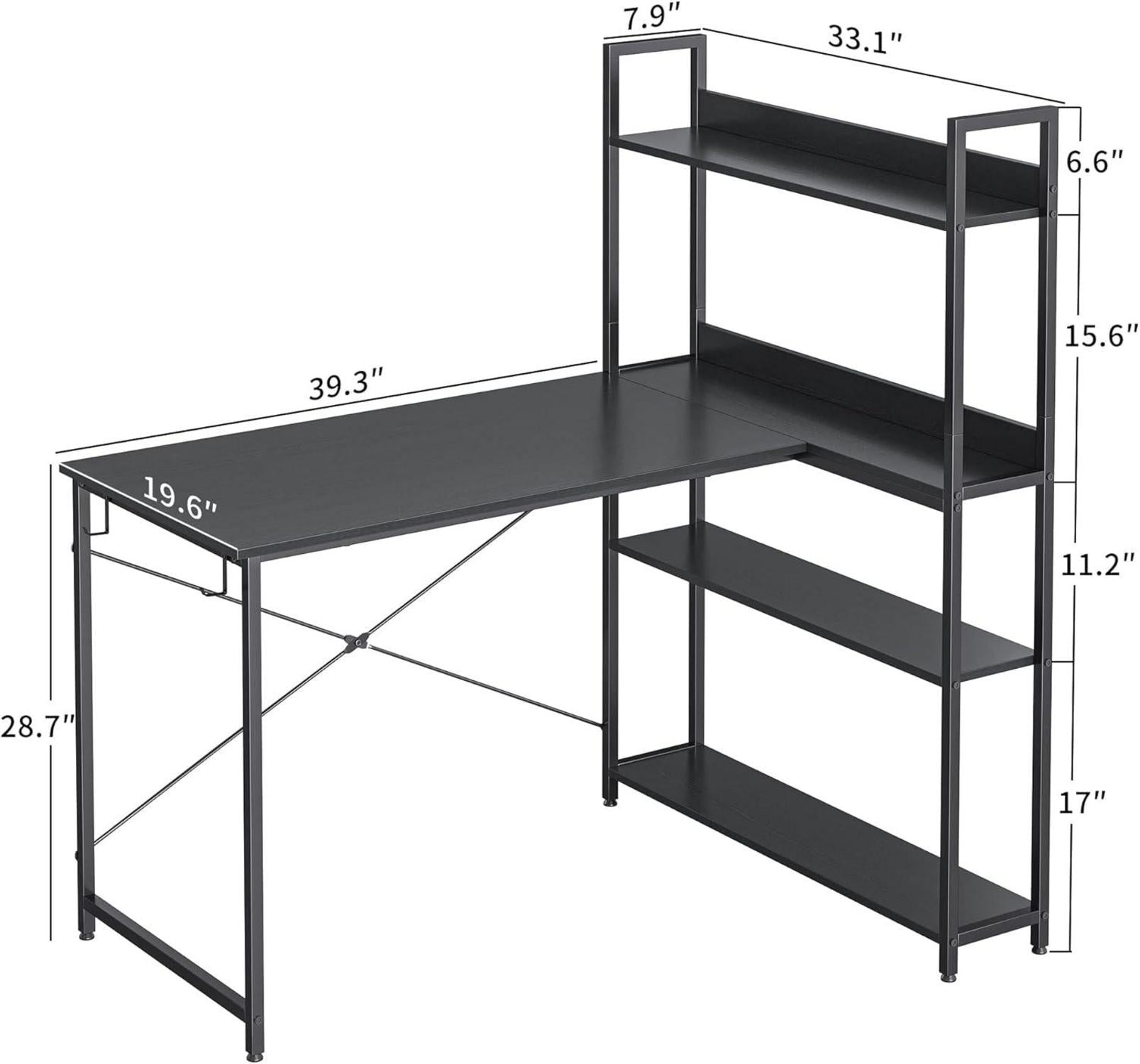 Eckschreibtisch mit Regal und Ablagefächern 120cm Schwarz
