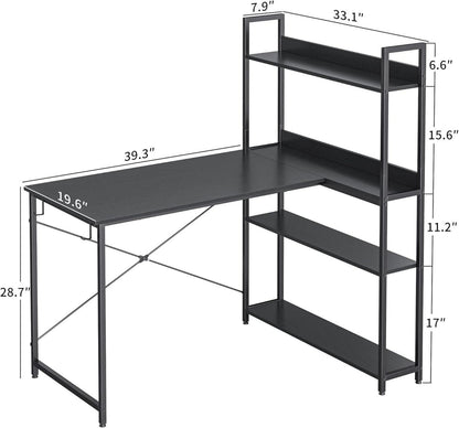 Eckschreibtisch mit Regal und Ablagefächern 120cm Schwarz