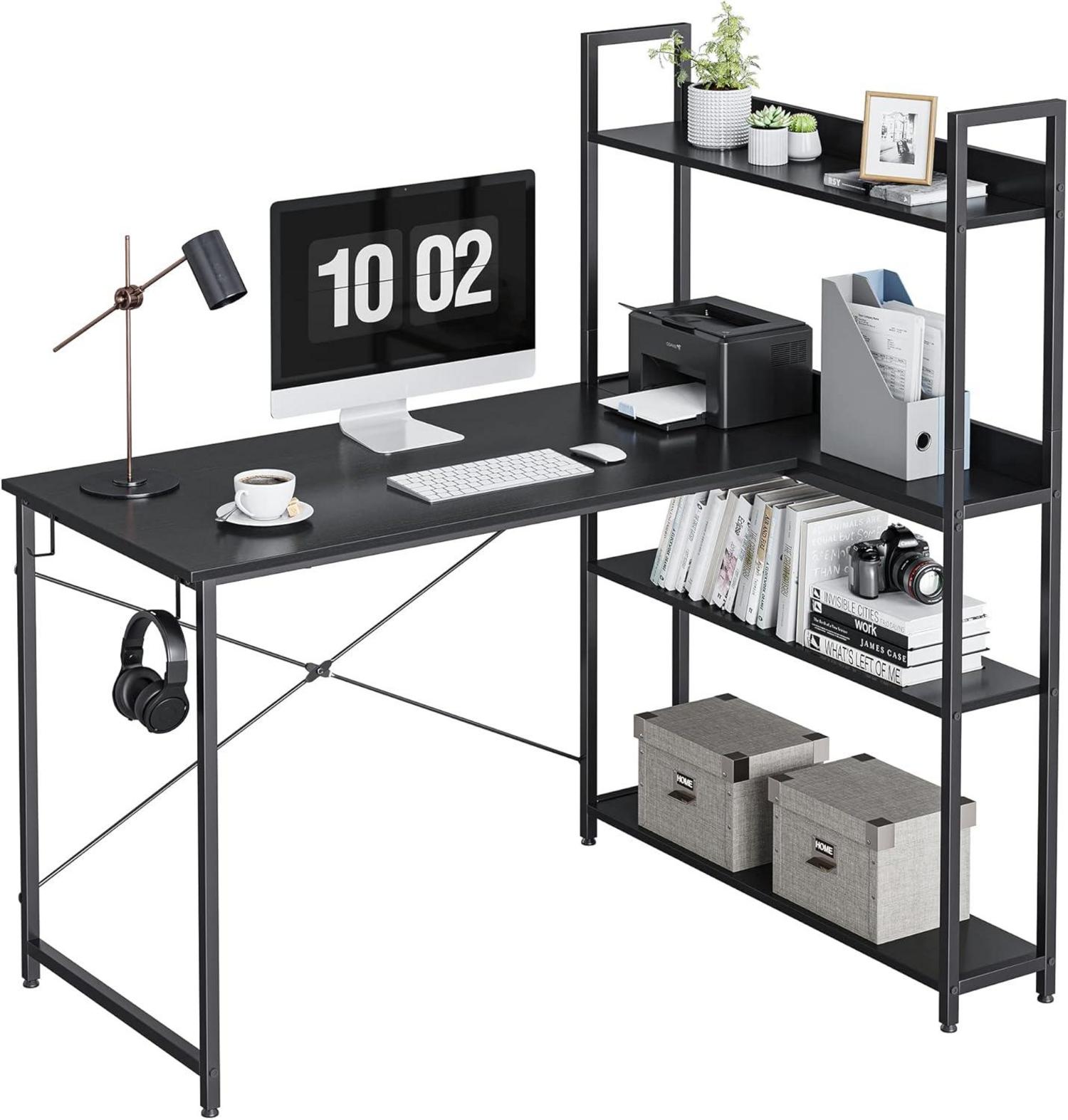 L-förmiger Schreibtisch mit Regal und Ablagefächern Schwarz 120cm