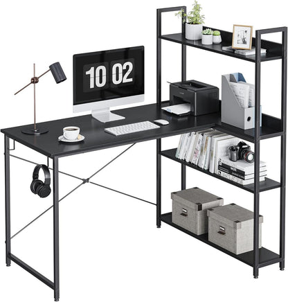 L-förmiger Schreibtisch mit Regal und Ablagefächern Schwarz 120cm