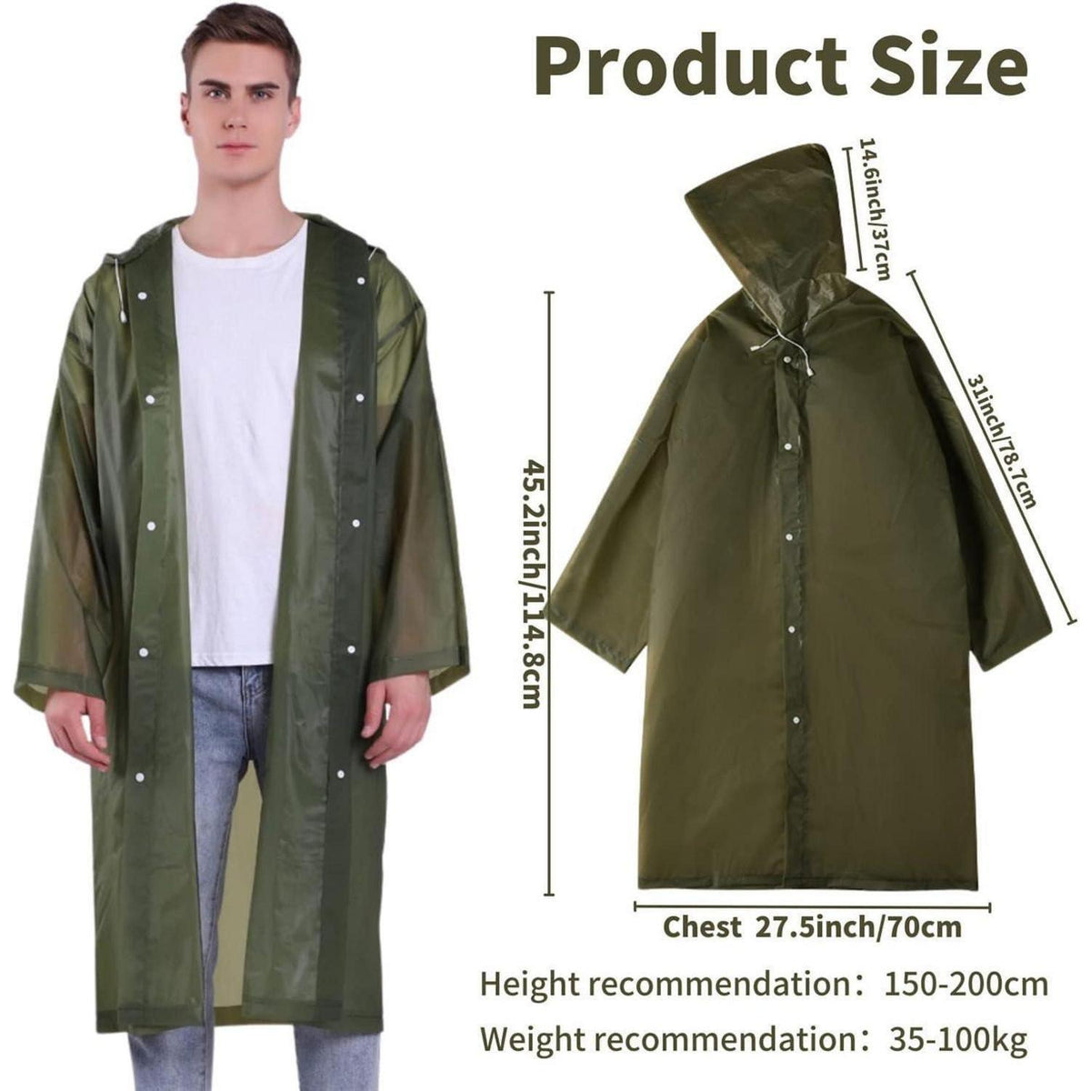 Wiederverwendbarer Regenponcho für Damen und Herren, 2 Stück, wasserdicht