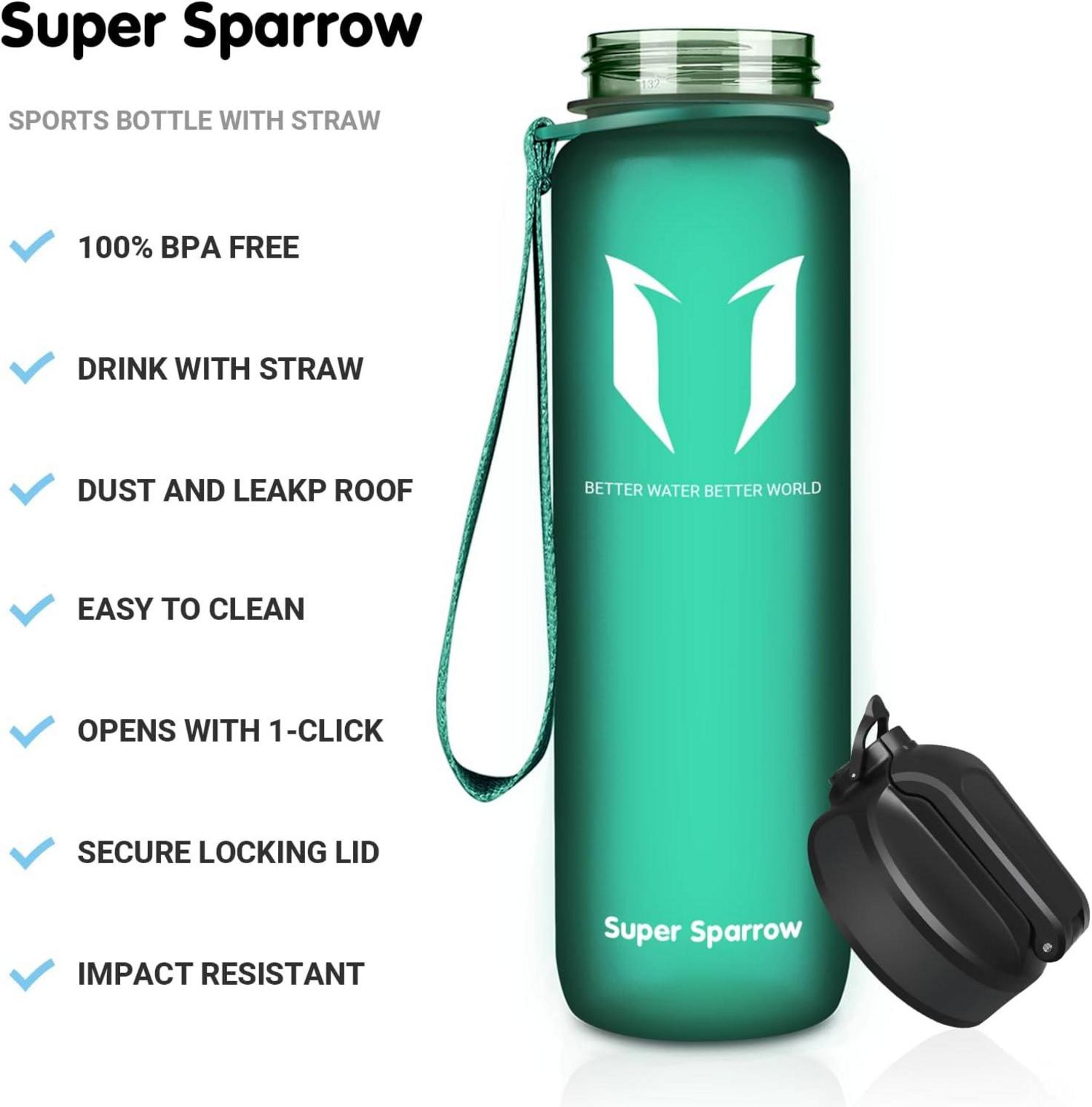 Super Sparrow Trinkflasche mit Strohhalm - Ideale