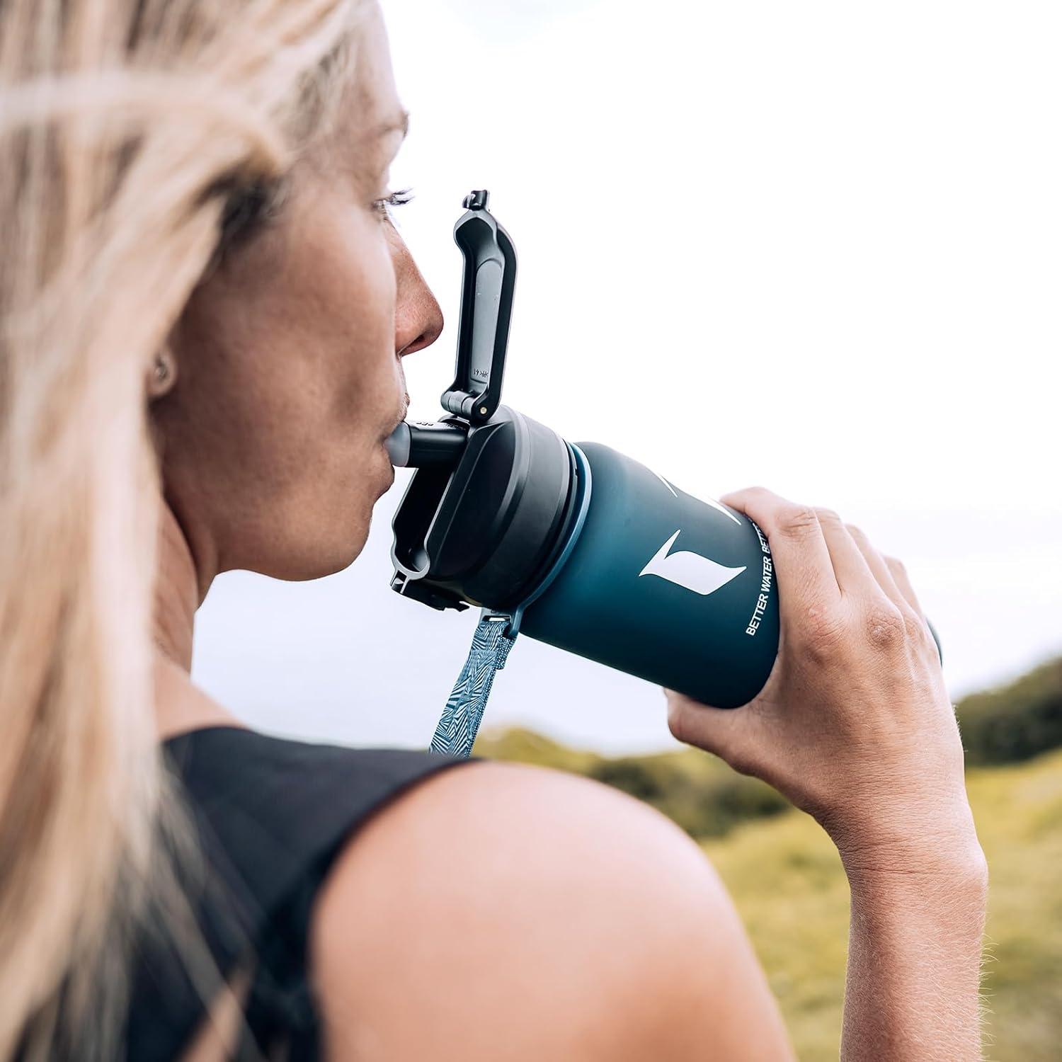 Super Sparrow Trinkflasche Strohhalm 1L BPA-Frei Waldgrün