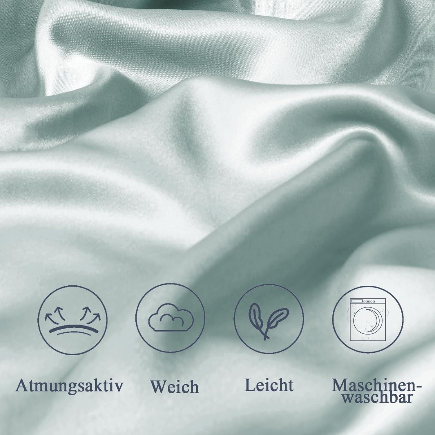 2er Set Satin Kissenbezug 80x80, Seidig Weich, Curly Haar geeignet, Grün