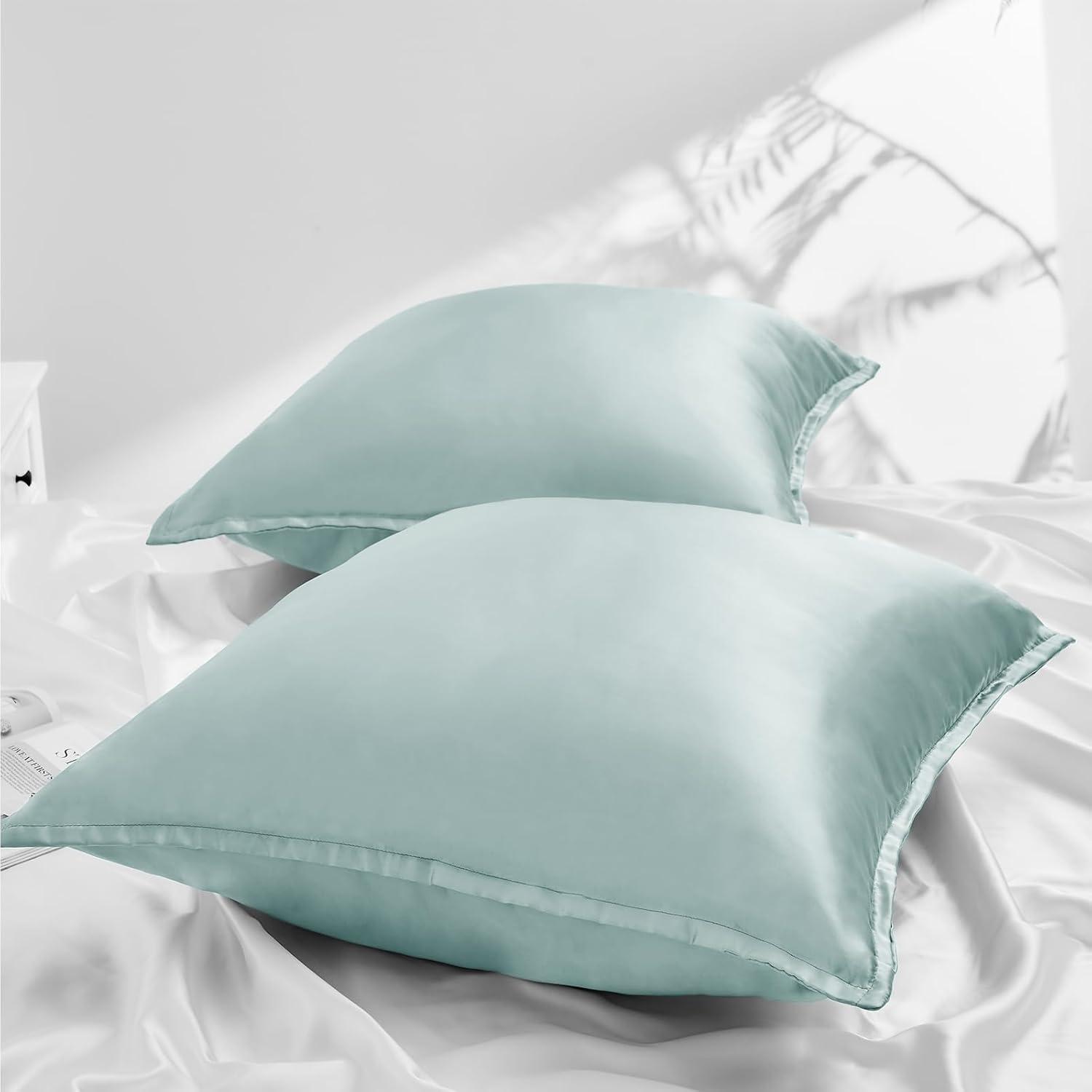 2er Set Satin Kissenbezug 80x80, Seidig Weich, Curly Haar geeignet, Grün