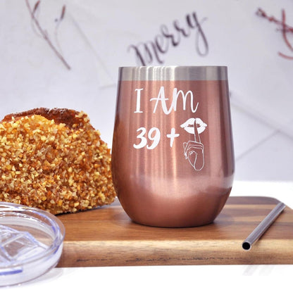 Roségold 40. Geburtstag Weinglas Edelstahl Geschenk 39+1 350ml 12OZ
