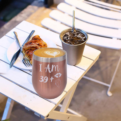 Roségold 40. Geburtstag Weinglas Edelstahl Geschenk 39+1 350ml 12OZ