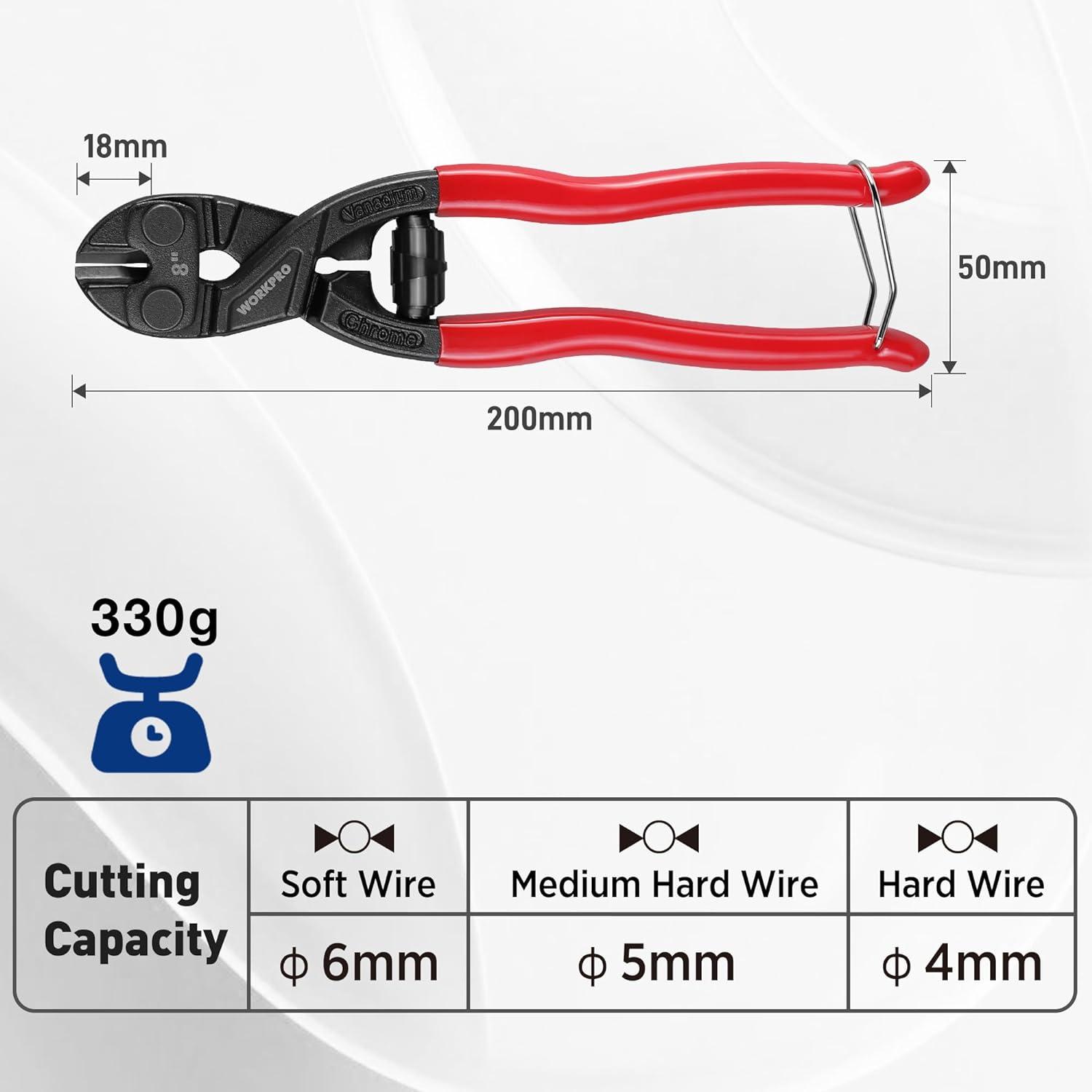 WORKPRO Bolzenschneider Mini Cr-V Stahl 200mm gehärtete
