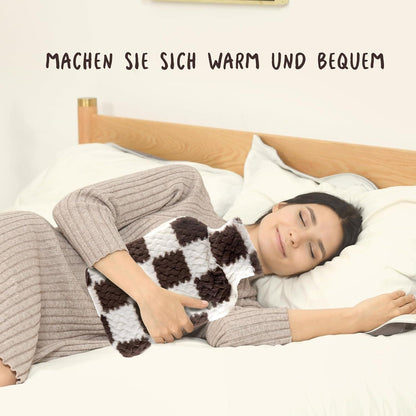 2l Wärmflasche mit weichem Bezug - Große Warmflasche flauschig - Braun