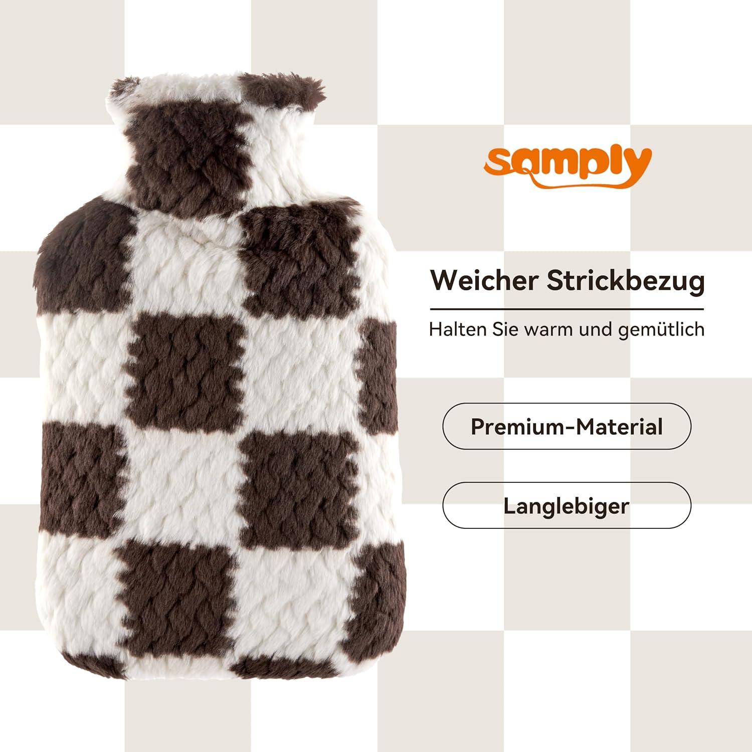 samply Wärmflasche mit weichem Bezug 2 Liter flauschig Braun