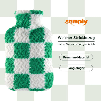 Wärmflasche mit weichem Bezug 2l - Große Wärmeflasche für Kinder und Erwachsene, flauschig - Geschenke für Frauen - Grün