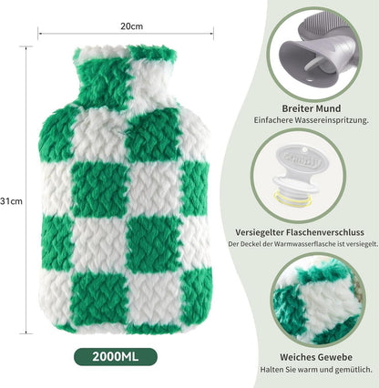 Wärmflasche 2l mit weichem Bezug - Große Bettflasche für Kinder und Erwachsene