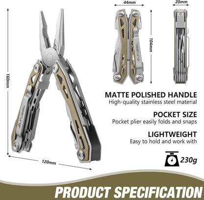Multifunktionszange 16-in-1, Faltbares Edelstahl Multitool für Camping