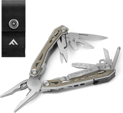 FLISSA Multifunktionszange 16-in-1 Edelstahl Werkzeug Outdoor Camping Mattbraun