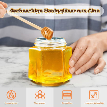 36er Mini Honiggläser Set mit Deckel, Holzlöffel, Aufkleber