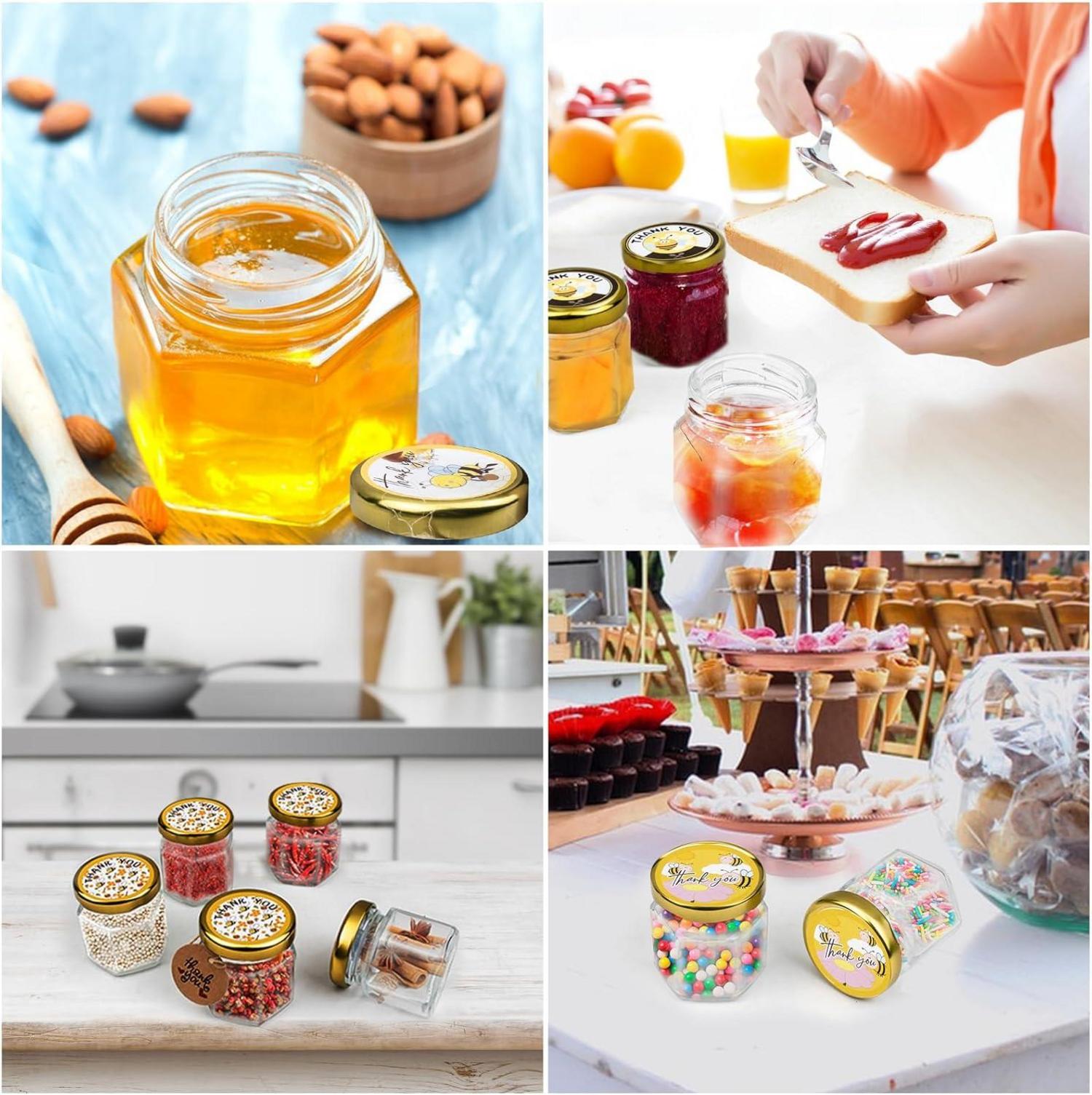 36 Mini Honiggläser Set mit Holzlöffel, Aufkleber & Bee Anhänger