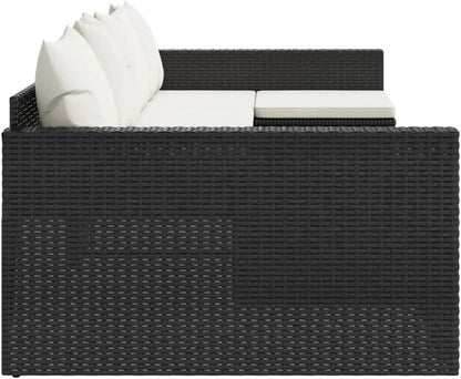 Garten Lounge Set Schwarz Rattan 2-TLG. mit Kissen, Sitzgruppe Outdoor Sofa
