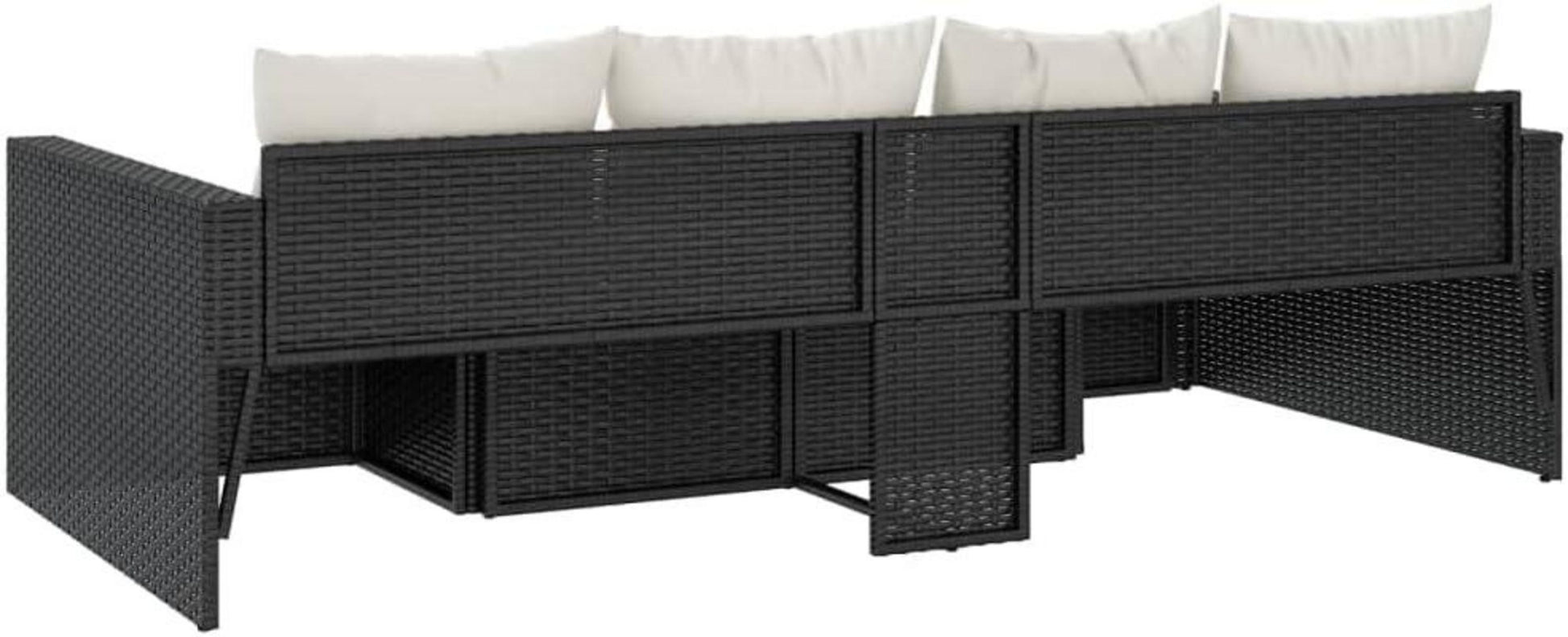 Garten Lounge Set 2-TLG. mit Kissen, Schwarz Poly Rattan U-Form