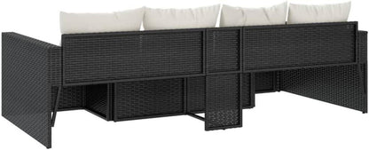 Garten Lounge Set 2-TLG. mit Kissen, Schwarz Poly Rattan U-Form