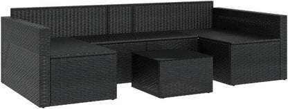 Garten Lounge Set Schwarz Rattan 2-TLG. mit Kissen, Sitzgruppe Outdoor Sofa